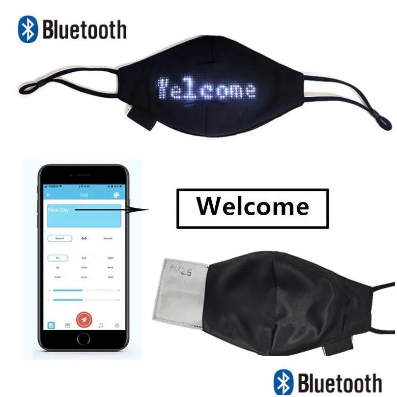 led luminous mask bluetooth programmable glowing mask with pm2.5 filter mobile phone app edit pattern christmas gift