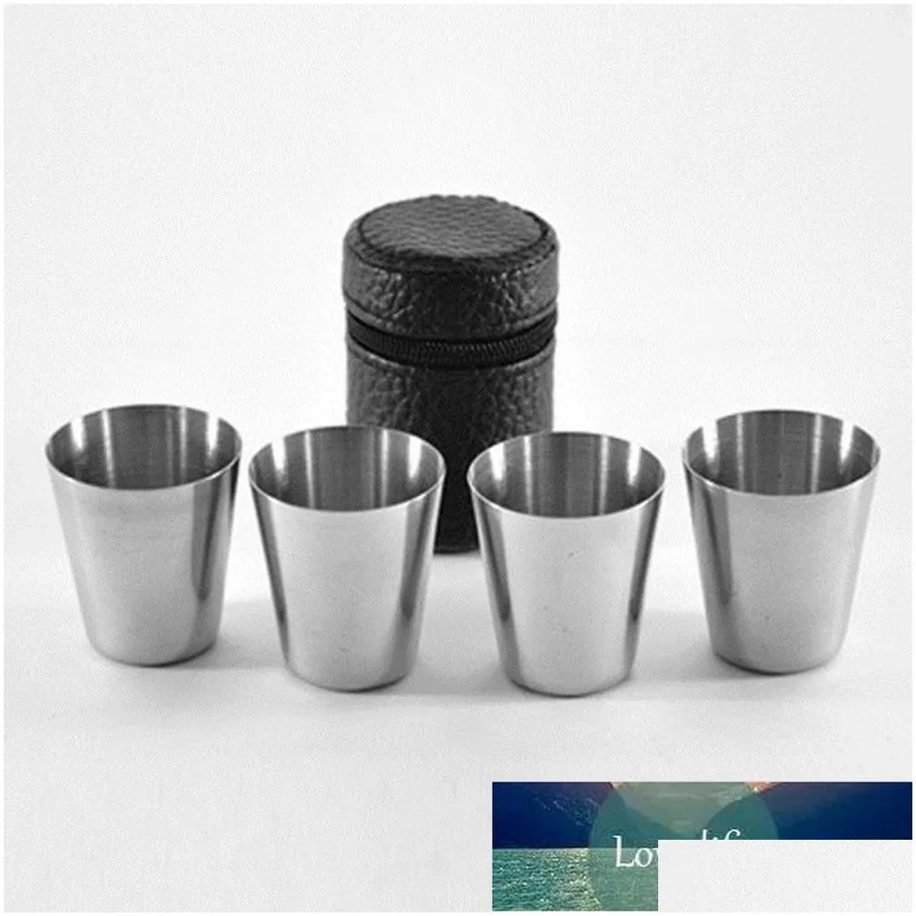 4pcs/set s glass portable mug set tumbler wine cup polished and leather wrap 30ml stainless steel with leather cover bag factory price expert design quality