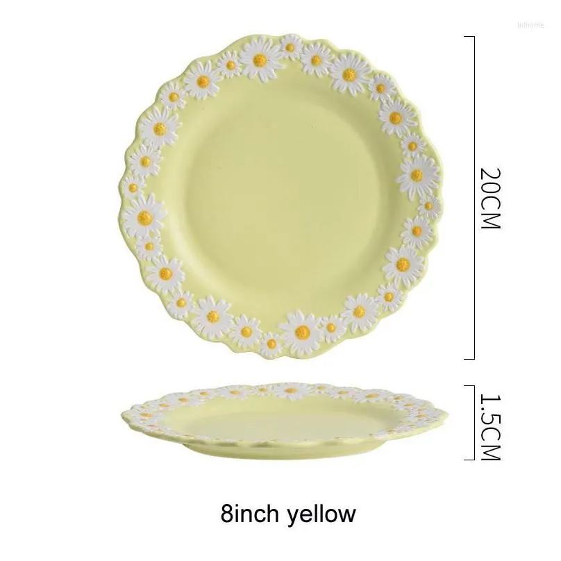 plates 8/10inch cute small daisy flower ceramic dessert salad bowl tableware dishes dinner steak snacktray white crockery