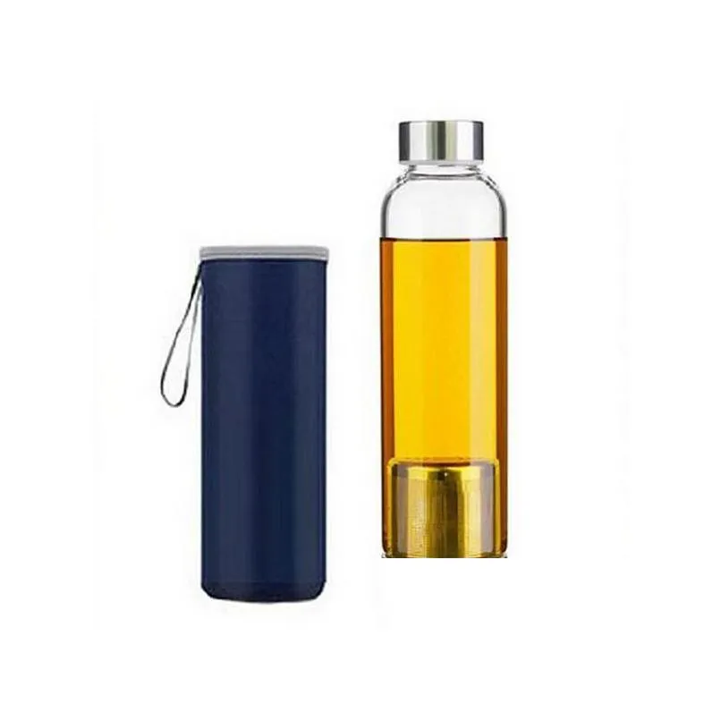 glass water bottle bpa high tumblers temperature resistant sport with tea filter infuser bottles nylon sleeve 420ml fhl306wy1641