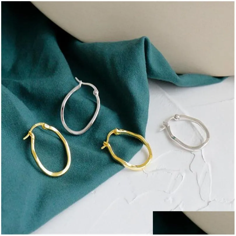 authentic 925 sterling silver hollow circle earrings for women girls geometric irregular concave convex oval hoop earring