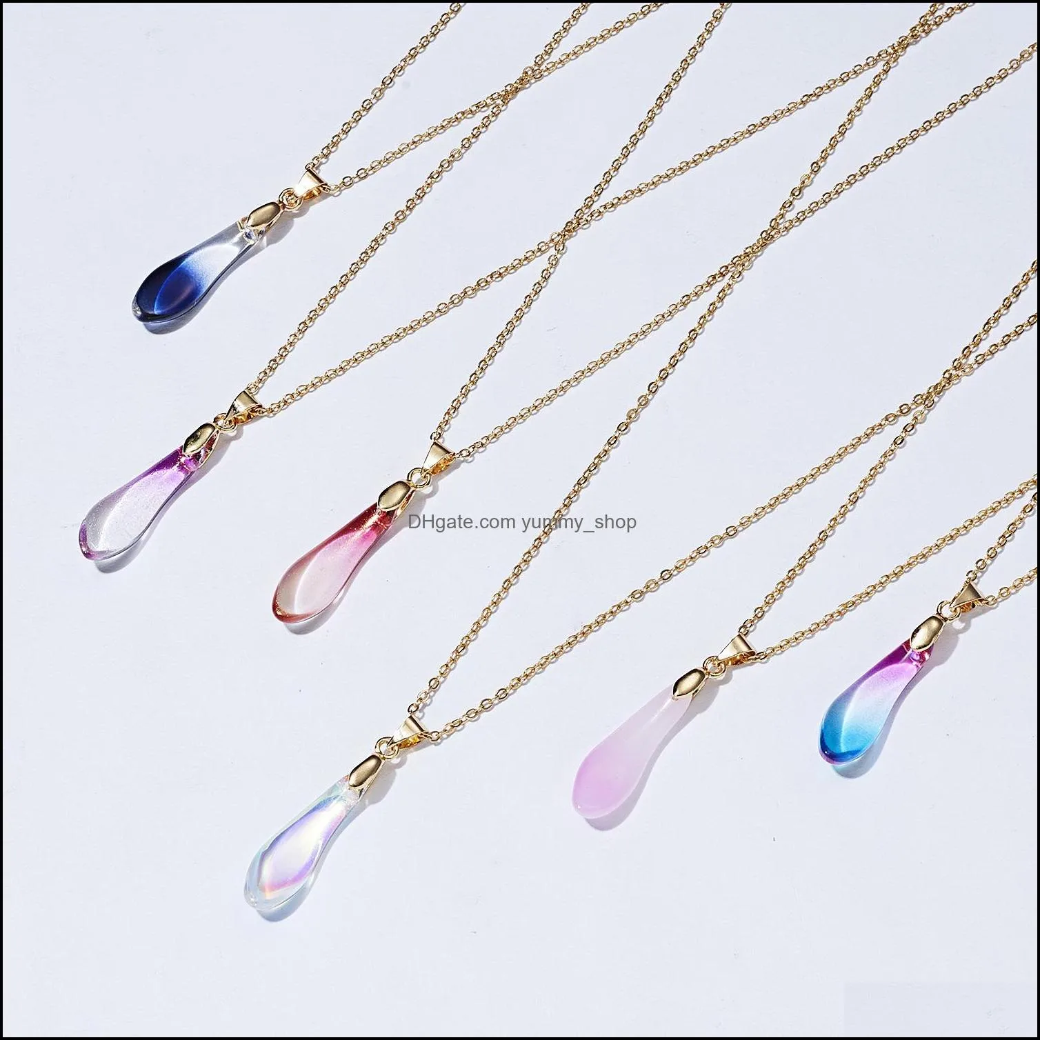 multicolor water drop women necklace pendant geometric gold color chain kids choker fashion charm lady jewelry accessories gift