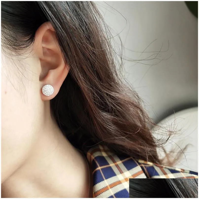 new full zircon stud earrings for women 100 925 sterling silver round circle earring female stud earring