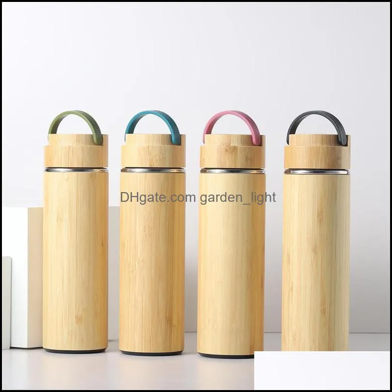 450ml 500ml bamboo thermos bottle with handle stainless steel vacuum flask portable water bottle coffee cup customize logo