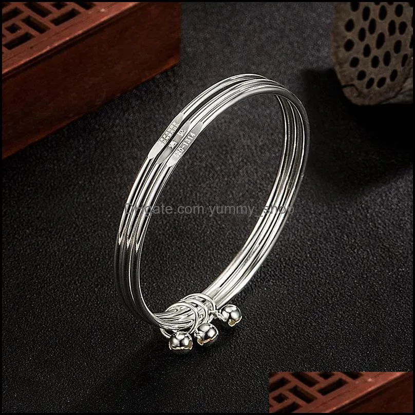 s925 sterling silver bracelet chinese style 3 layers bangles fashion womens jewelry wholesale