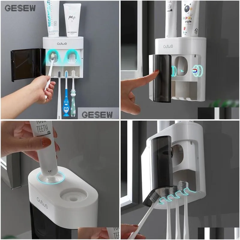 gesew automatic toothpaste squeezer multifunction toothpaste dispenser magnetic toothbrush holder toilet bathroom accessories