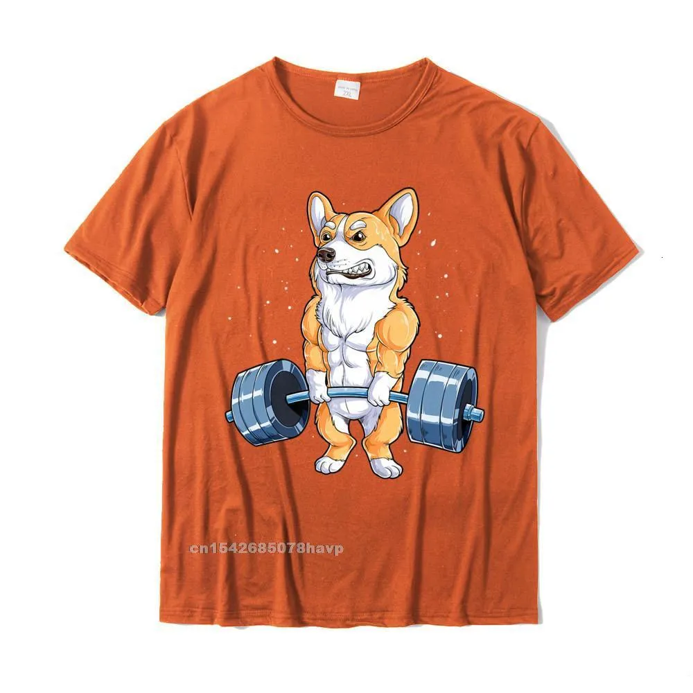 2021 Popular Printed Summer T Shirt O-Neck 100% Cotton Men Tops Shirts Short Sleeve Summer/Fall Summer T Shirt Corgi Weightlifting Funny Deadlift Men Fitness Gym Workout Premium T-Shirt__2232. orange