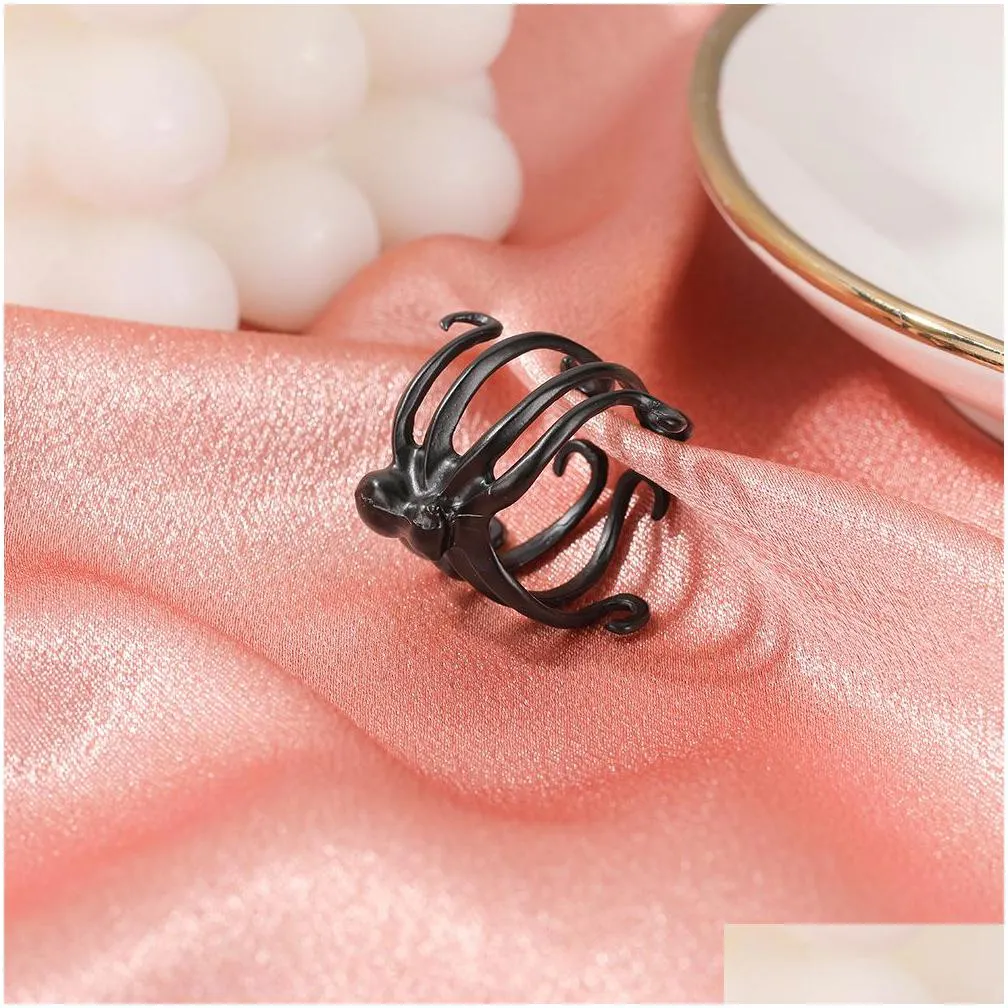gothic simulation animal spider ring for women men cool punk style adjustable open ring halloween cospaly accessories