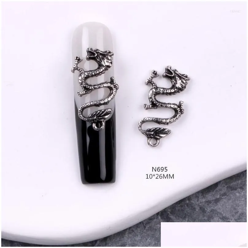 nail art decorations tszs 10 pcs/lot 2023 alloy jewelry gold silver zodiac dragon charm diy decorative supplies metal accessories