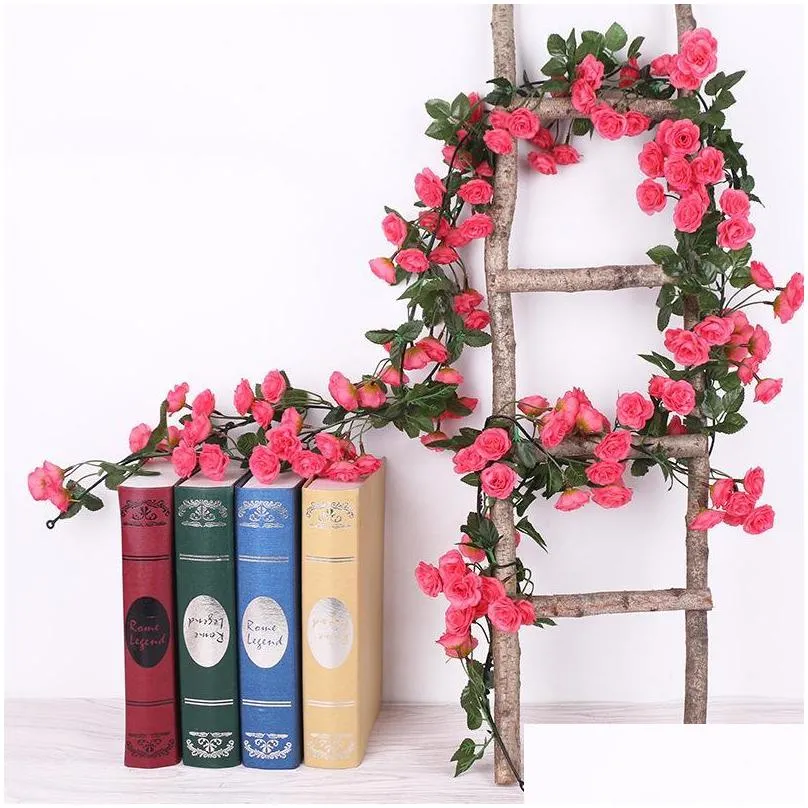 decorative flowers wreaths 69 head artificial rose vine hanging silk for wall decor rattan fake plants leaves garland wedding home