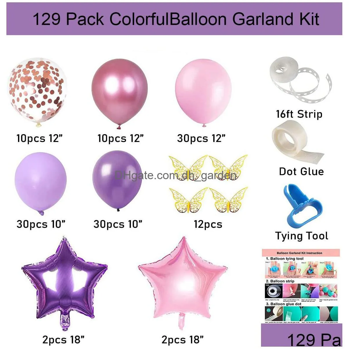 christmas party supplies purple balloon golden butterfly garland decoration ladies girls baby birthday
