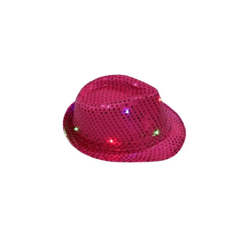 party hats mens flashing light up led fedora trilby sequin fancy dress dance party hat for stage wear