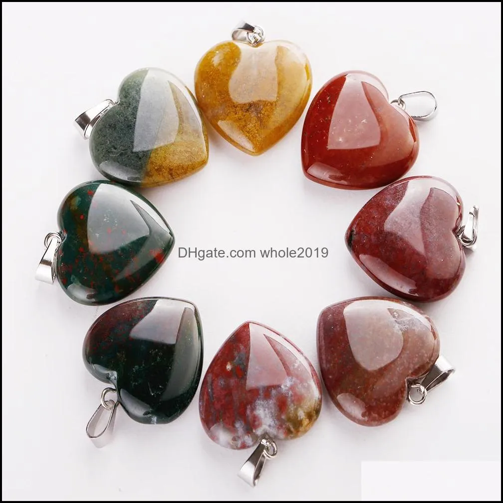 wholesale pendants natural indian agates stone love heart beads 20mm for necklace jewelry making woman