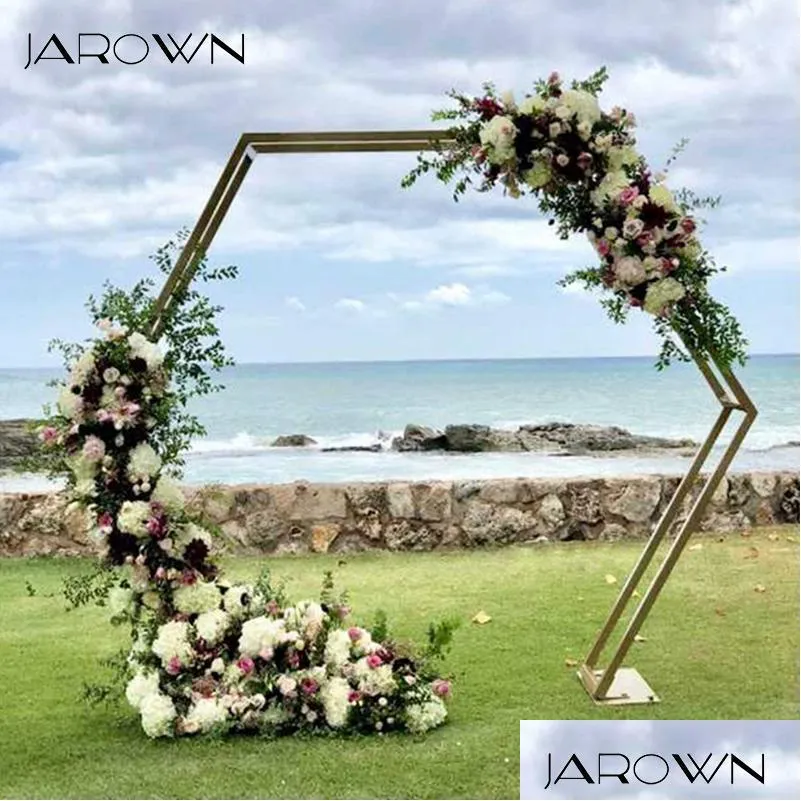 decorative flowers wreaths jarown hexagon wedding arch gold black iron stand background decoration flower balloon door birthday party