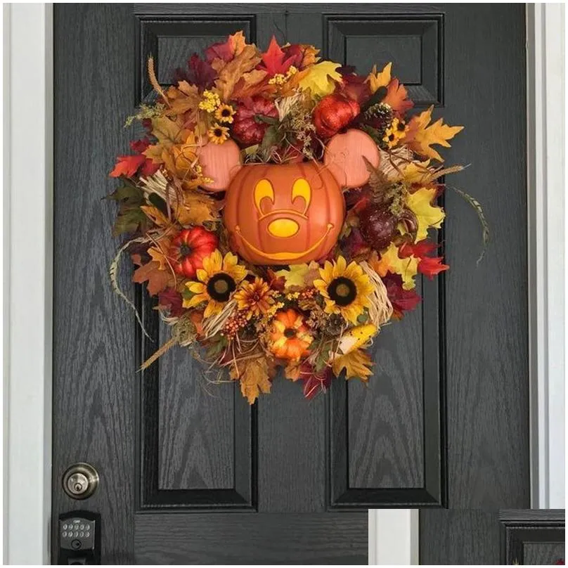 decorative flowers wreaths 2021 fall pumpkin wreath for front door with pumpkins artificial maples sunflower autumns harvest holiday