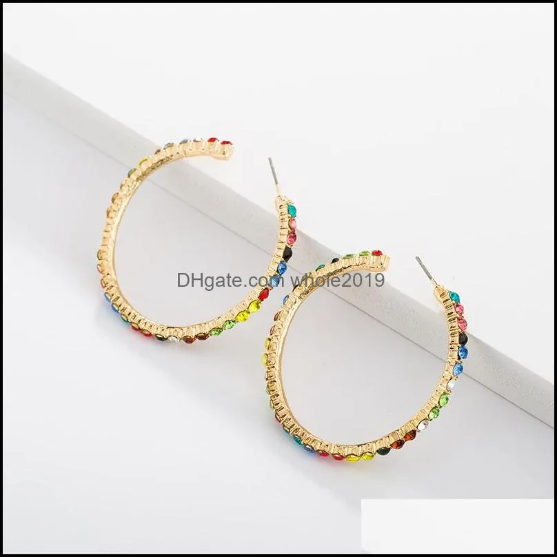 2019 new colorful crystal bead circle hoop earrings gold round c geometric big circle earring hoop for women high quality design