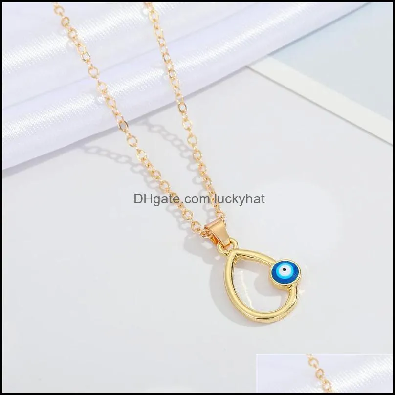 wholesale creative geometric cross hollow blue eyes clavicle chain necklace devils eye pendant necklaces 148c3