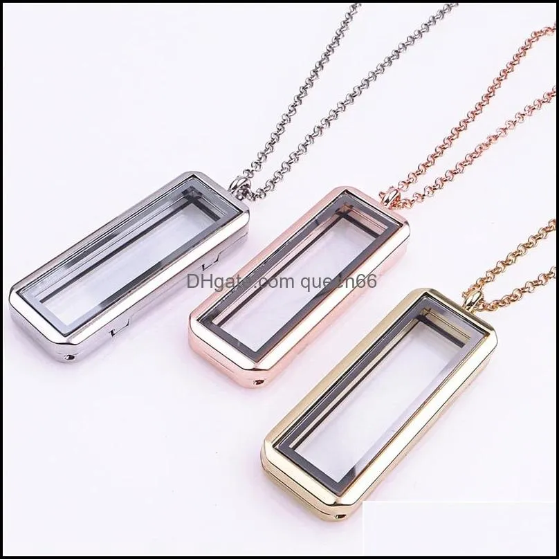 mixed 10pcs/lot upright rectangle floating charm plain locket magnetic living glass memory locket necklace women christmas gifts 728