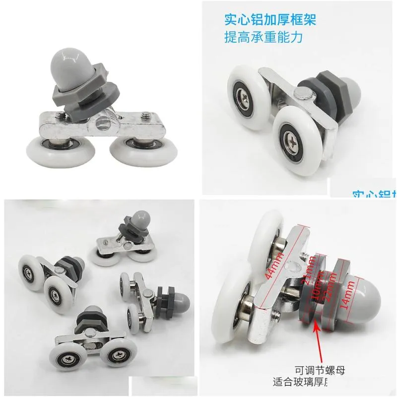 other door hardware 4pcs diameter 25mm double twin shower rollers runners pulley aluminum slide wheels for arc/straight glass
