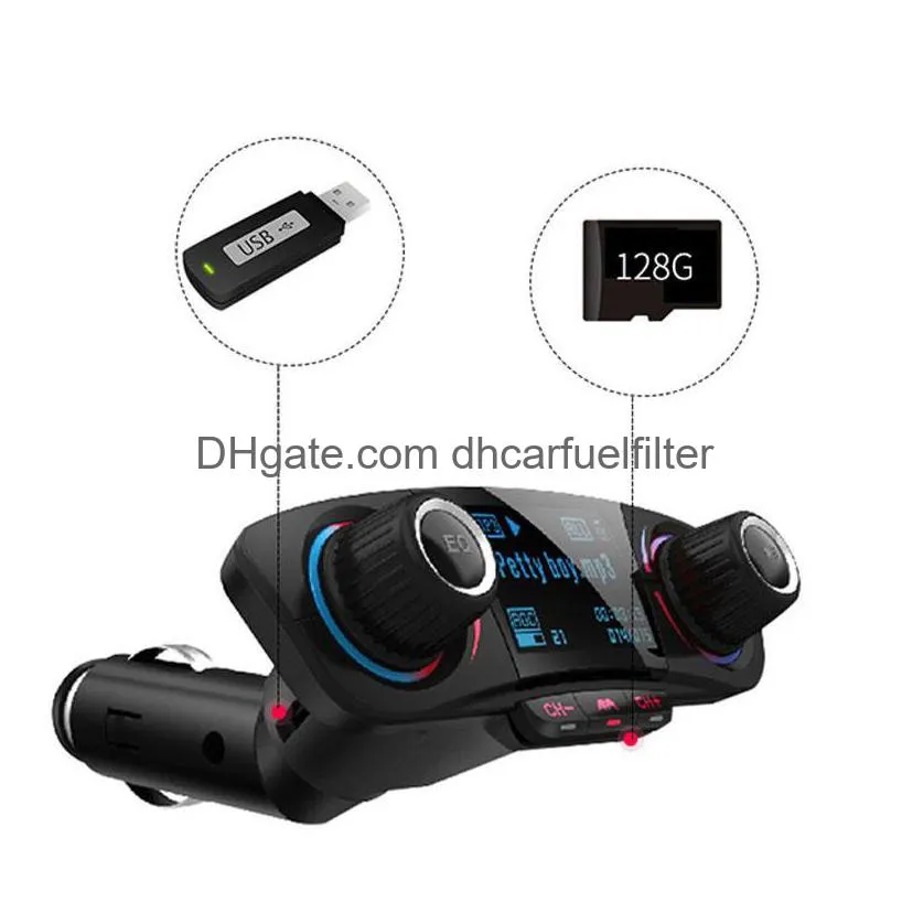 car fm transmitter wireless bluetooth hands auto kit aux modulator mp3 player tf dual usb 2.1a power on off display audio