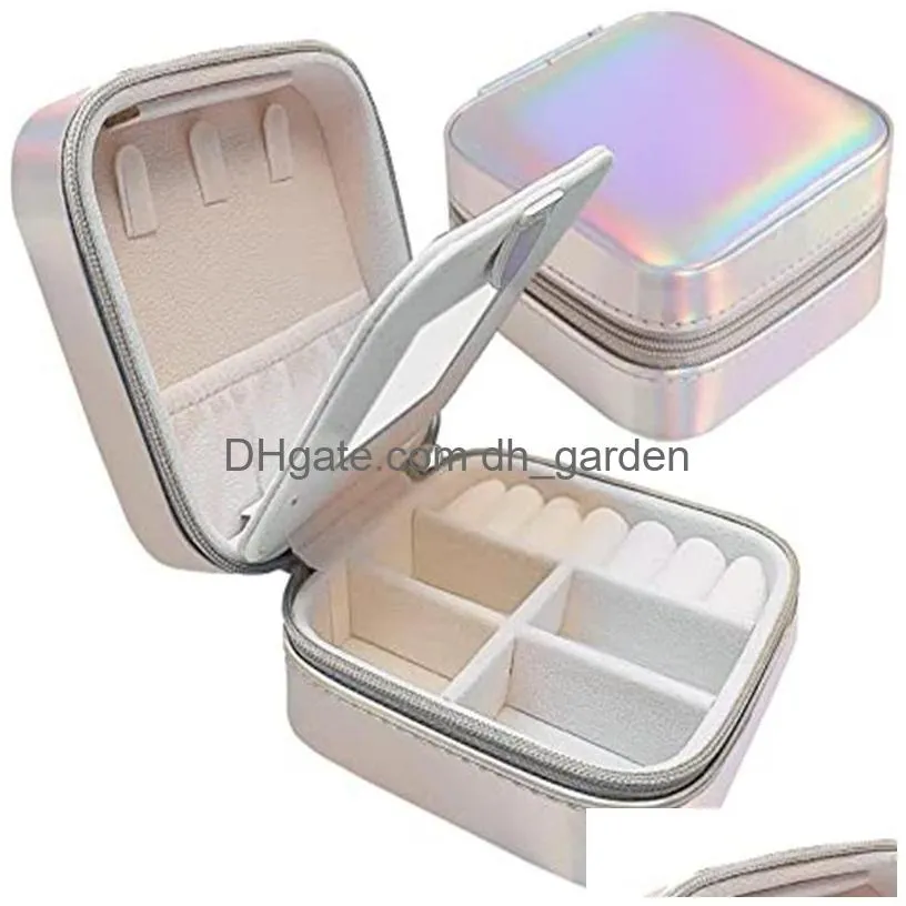 jewelry box small waterproof organizer with mirror women girl makeup holder double layer travel jewelry case for earrings rings necklace bracelets