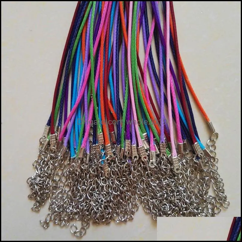 wholesale 1.5mm wax leather cord necklace rope 45cm chain lobster clasp diy jewelry accessories 100pcs/lot mix color