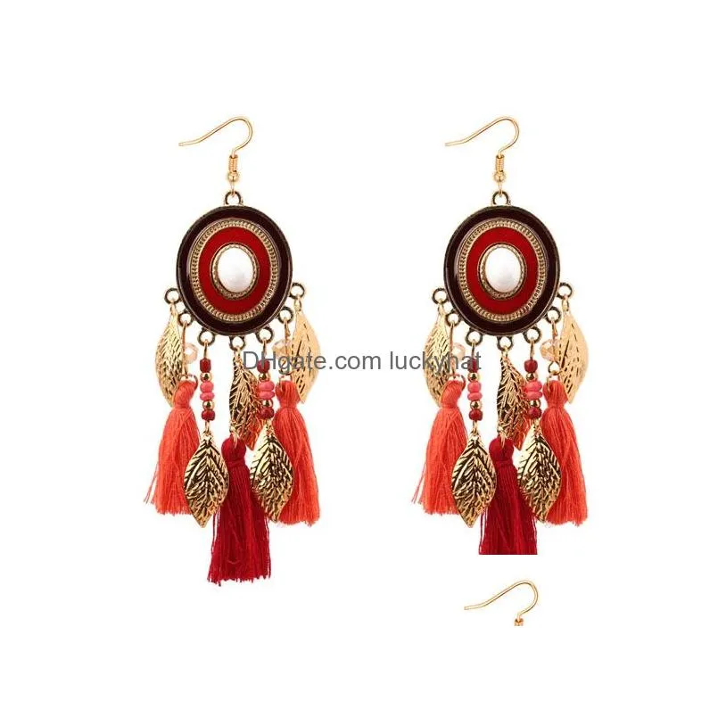 bohemian fashion jewelry womens leaves tassels dangle earrings