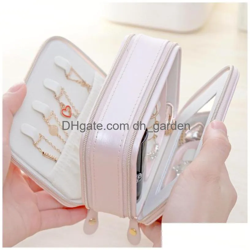 travel jewelry case small jewelry box pu leather portable storage organizer double layer display boxes for rings earrings bracelets