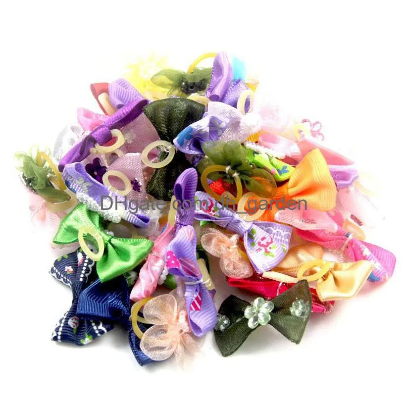 cute dog hair bows ribbon pet grooming accessories small dog cat puppy handmade hair bows with elastic rubber band
