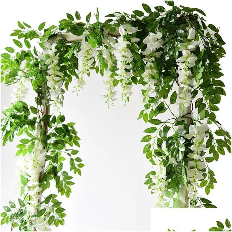 decorative flowers wreaths 2m wisteria artificial vine garland wedding arch decoration fake plants foliage rattan trailing faux ivy