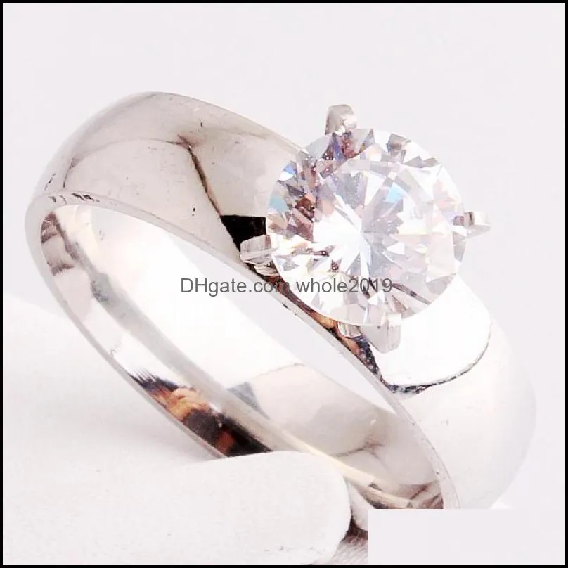 silver color luxury cz stone stainless steel ring zircon rings for women men couple lover jewelry wholesale 36pcs