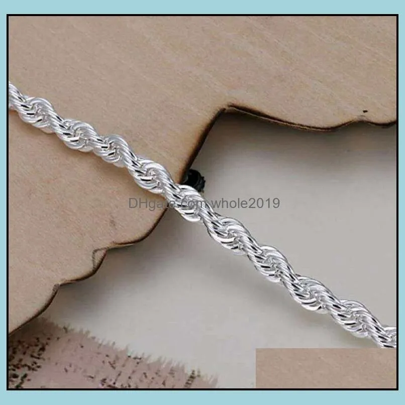 4mm 925 silver plated twist rope chain bracelet for women men wedding party gold charms bracelets fit murano beads