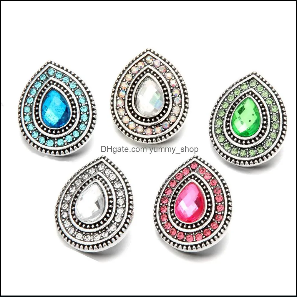 snap button jewelry component rhinestone waterdrop 18mm metal snaps buttons fit bracelet bangle noosa n010