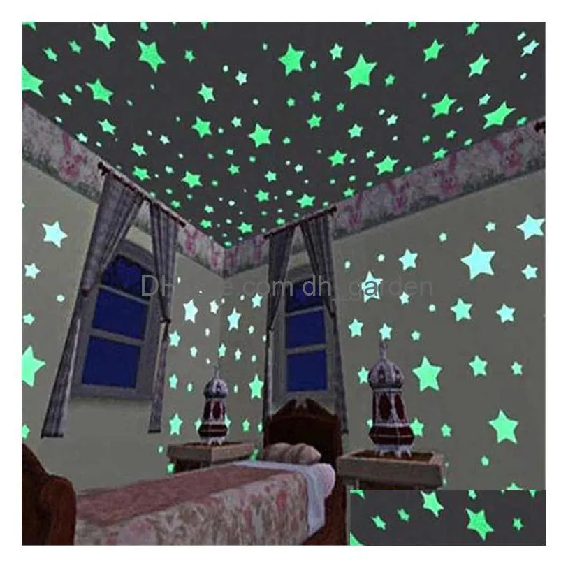 600pcs 3d stars glow in the dark wall stickers luminous fluorescent walls sticker for kids baby room bedroom ceiling home decor zc433