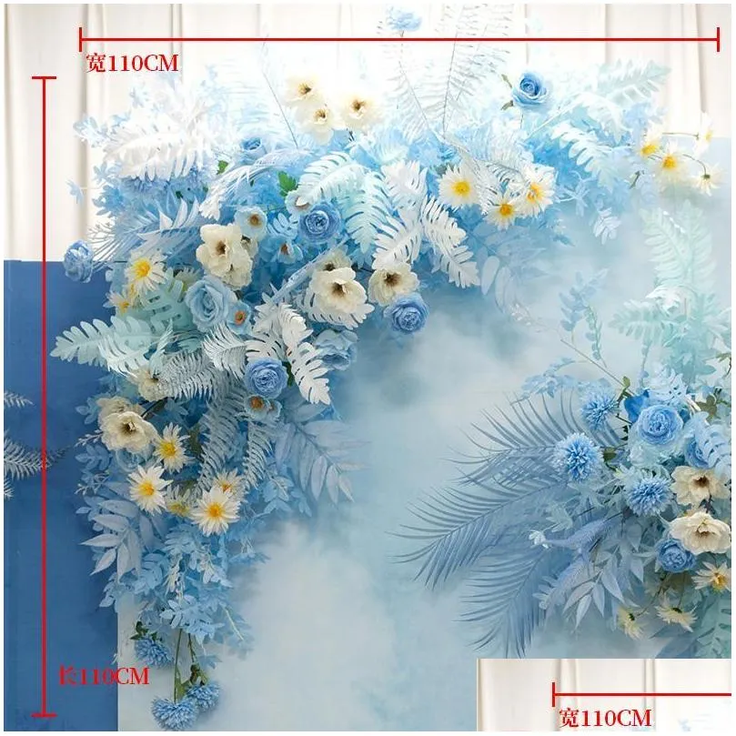 decorative flowers wreaths blue series wedding floral arrangement artificial flower row table road lead t stage backdrop corner ball