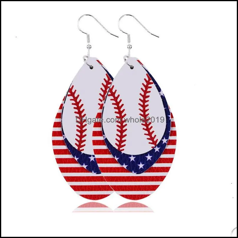 new sports pu leather earrings baseball football softball multilayer dangle drop earrings for women independence day jewelry gift