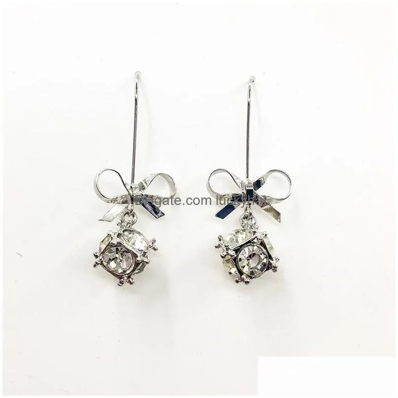 fashion jewelry womens rhinestone bowknot dangle earrings lady sweet earrings