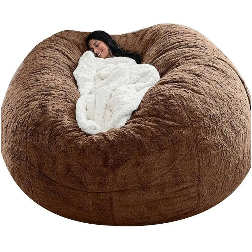 chair covers d72x35in  fur bean bag cover big round soft fluffy faux beanbag lazy sofa bed living room furniture drop