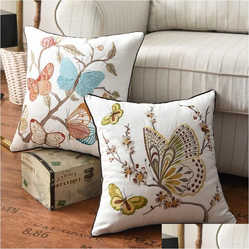 cushion/decorative pillow butterfly peacock embroidery cushion cover 45x45cm floral country style cotton home decoration for living