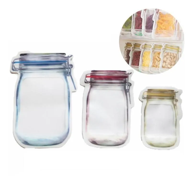 mason jar shaped zipper food storage bag reusable bulk food storage container cookie snacks candy leakproof bags kitchen organization