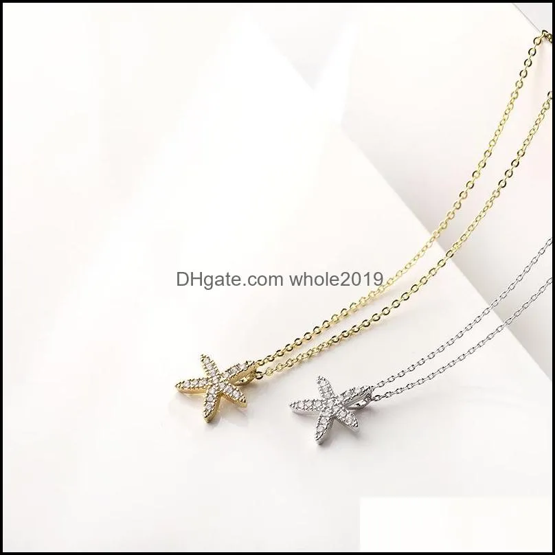 2019 new cz starfish stud earrings necklace for women sweet gold silver star copper inlay zircon earrings fashion summer jewelry gift