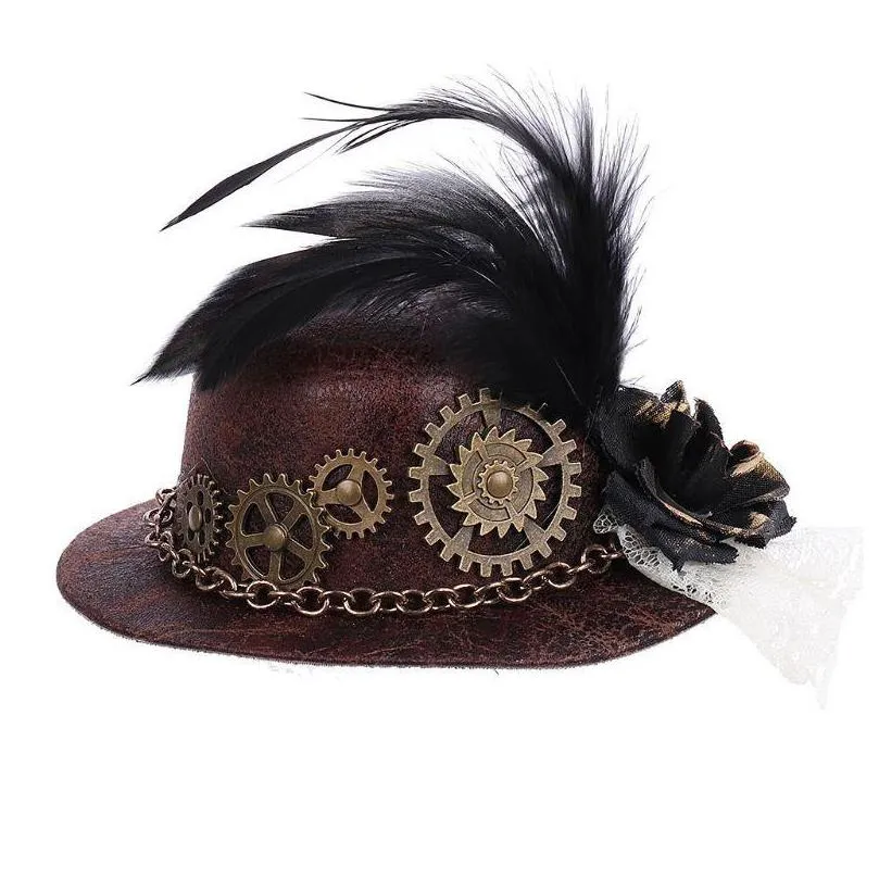 other event party supplies halloween gothic mini top hat steampunk gears chain feather cosplay hair clip n58f