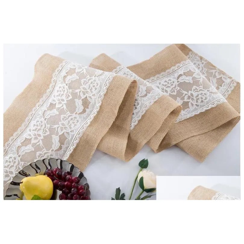 linen lace table runner vintage burlap cloths natural jute country for party wedding decoration