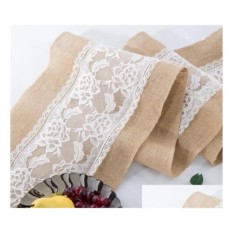 linen lace table runner vintage burlap cloths natural jute country for party wedding decoration