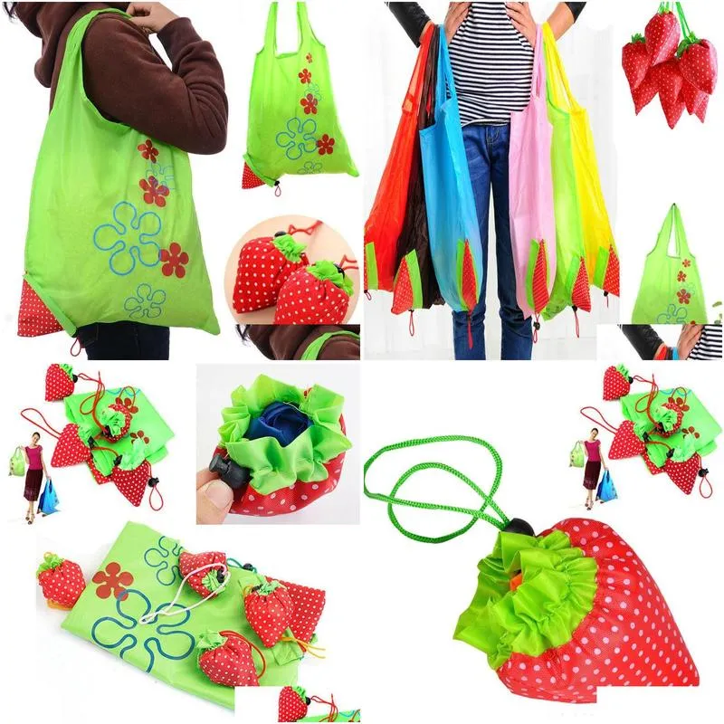 storage bags eco storage handbag strawberry foldable shopping tote reusable random color