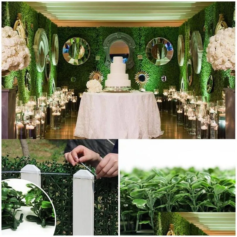 decorative flowers wreaths 12pcs 25x25cm artificial plant wall panel boxwood grass backdrop panels home garden backyard fence greenery