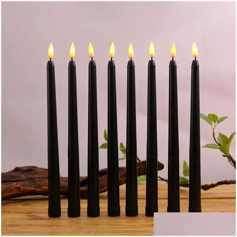 candles pack of 6 black led birthday candles yellow/warm white plastic flameless flickering battery operated halloween