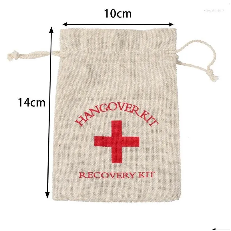 gift wrap 100/50pcs hangover kit bags wedding favor holder bag red cross cotton linen recovery event party supplier