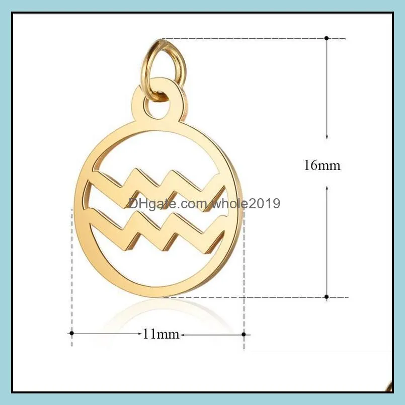 stainless steel round shape 12 constellations zodiac diy charms fashion making accessroies bracelet necklace pendant jewelry