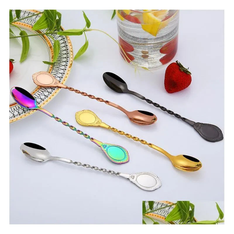 creative spiral long handle bar stir spoon 304 stainless steel mixing cocktail spoon bartender bar tools 